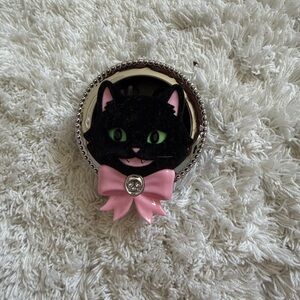 Black Cat Brooch with Pink Bow